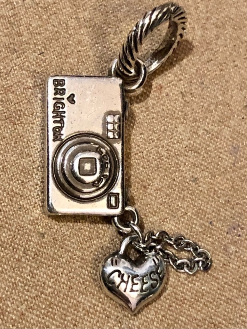 Brighton Say Cheese charm Silver camera Dangling heart Retired